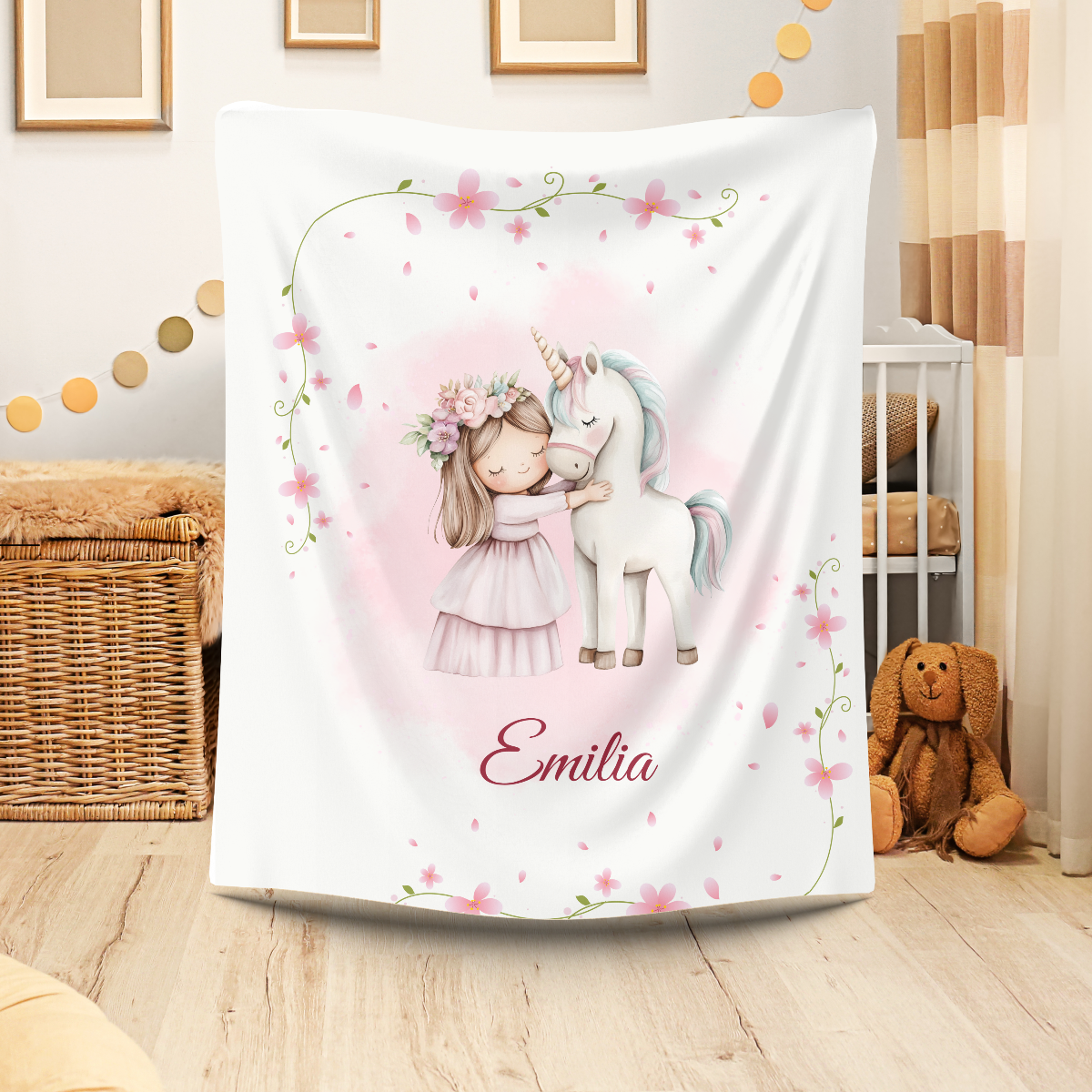 personalisierte Fleece Babydecke Einhornliebe mit Name,  für Mädchen