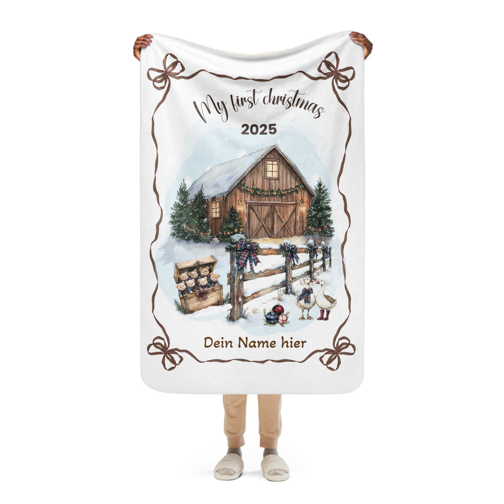 My First Christmas“ – personalisierte Sherpa Kuscheldecke für kleine Winterwunder