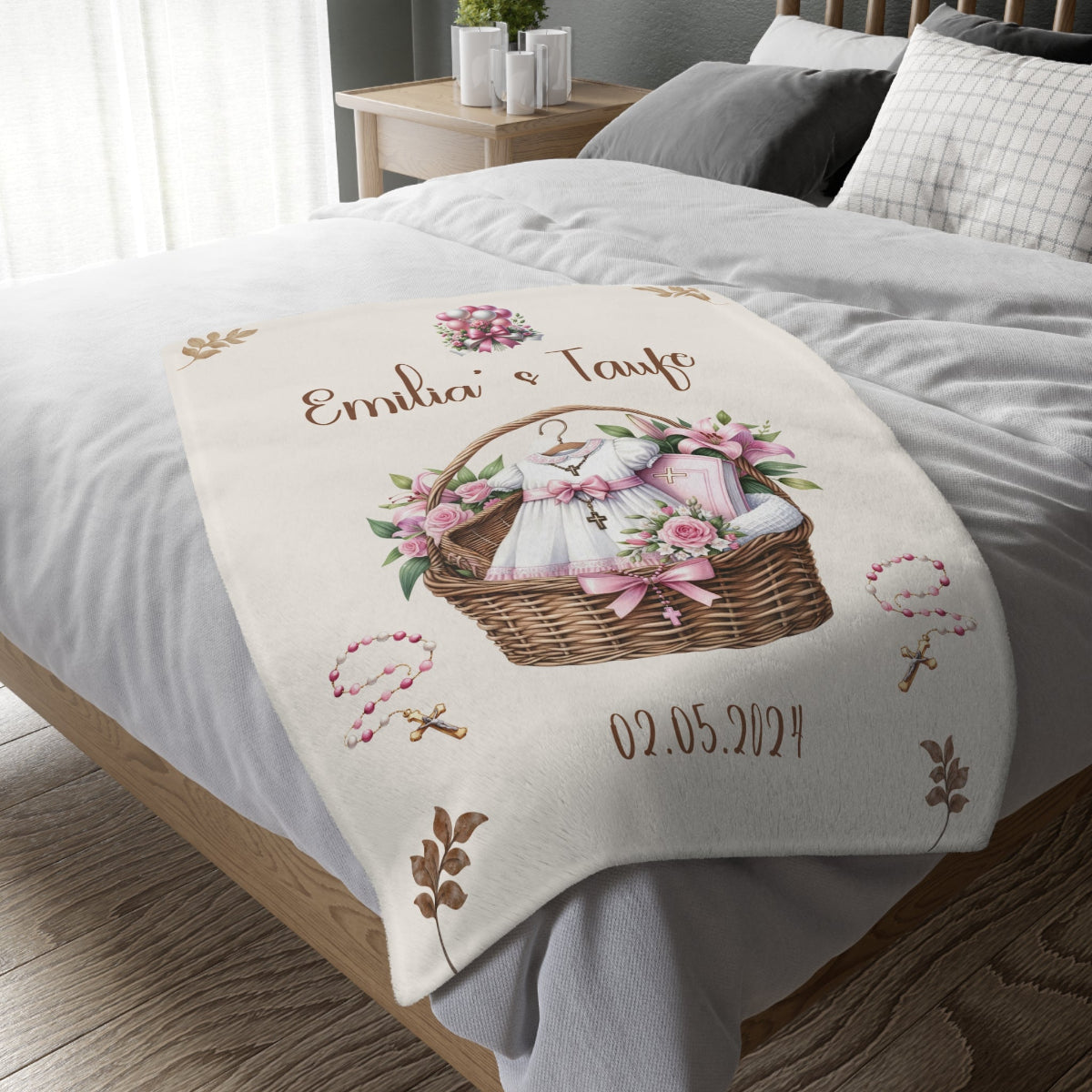 Geschenk Taufe Mädchen Babydecke-personalisiert Größe 76 x 101 cm